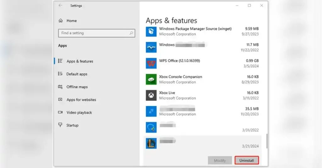 How to uninstall League of Legends completely on a PC, showing Riot Client and Riot Vanguard uninstall steps in system settings.