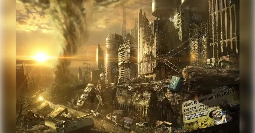 Fallout video game post-apocalyptic wasteland featuring a power-armored survivor