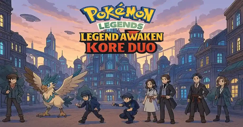 Futuristic anime-style city skyline resembling a modernized Lumiose City, representing the setting of Pokémon Legends Z-A.