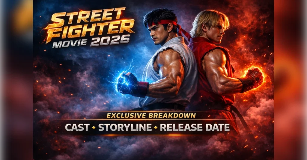 Street Fighter Movie 2026 feature image showing Ryu and Ken surrounded by smoke and cinematic lighting.