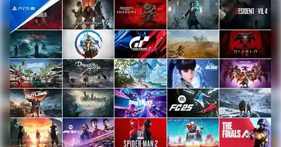 PS5 enhanced games library showing a wide range of supported titles across genres and studios
